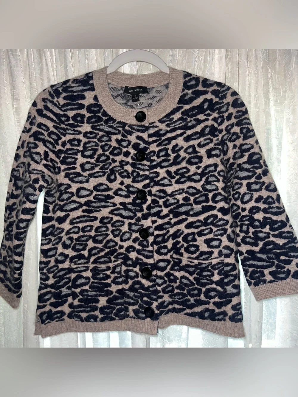 Ann Taylor NWT Merino Wool Alpaca Blend Leopard Button Down Sweater Cardigan SM